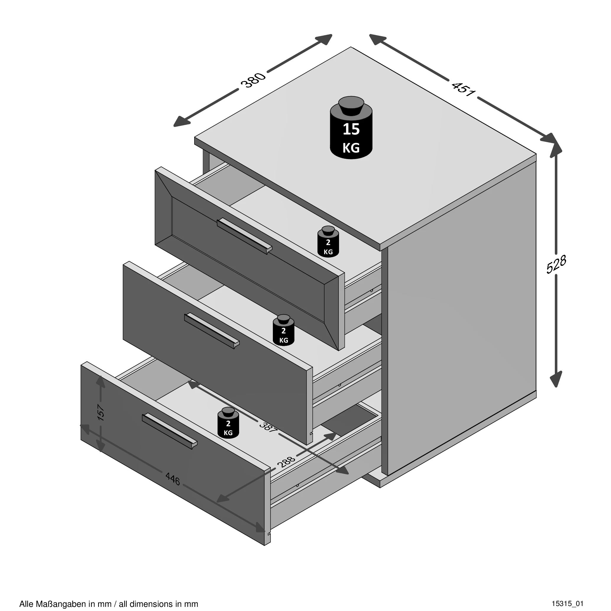 FMD Table De Chevet Jack à 3 Tiroirs - Chêne Brun 3 FMD Table De Chevet Jack à 3 Tiroirs - Chêne Brun – Image 3