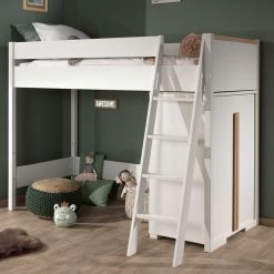 Lit Mezzanine London 90x200 Avec Armoire - Blanc