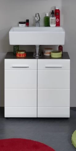 Meuble-lavabo Moderne Blanc Brillant Avec Rangement -Magasin De Meubles Line BD 1898 301 03 frontal D 20200527 0221