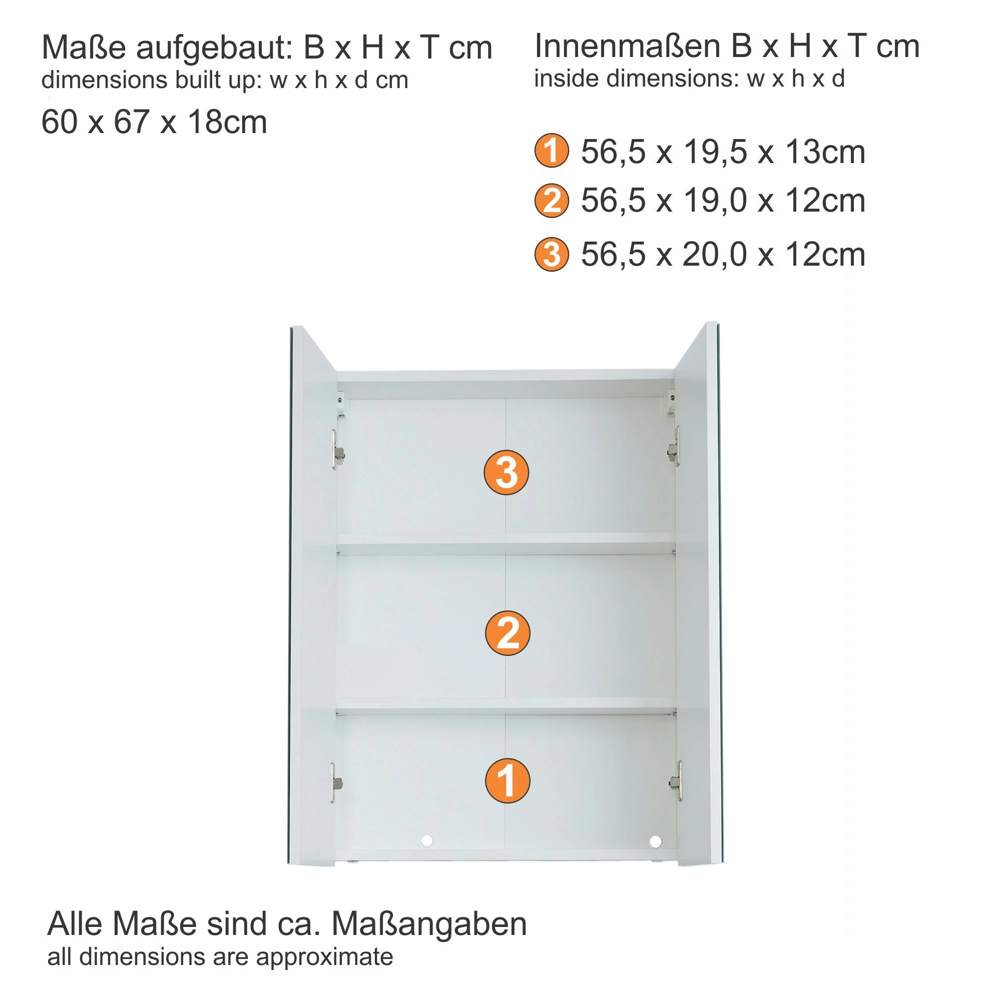 Armoire De Toilette Line : Blanc, Adapté Aux Pièces Humides, 2 Portes, 2 étagères 3 Armoire De Toilette Line : Blanc, Adapté Aux Pièces Humides, 2 Portes, 2 étagères – Image 3