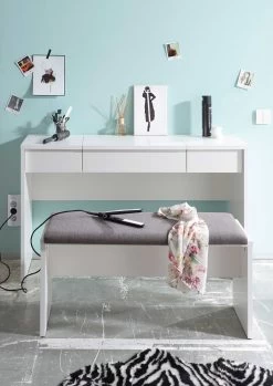 Coiffeuse Alizée 125cm 2 Tiroirs & 1 Porte - Blanc 11 Coiffeuse Alizée 125cm 2 Tiroirs & 1 Porte - Blanc -Magasin De Meubles Lipstick Schminktisch Bank Wei Frontal 36 019 17 1d67