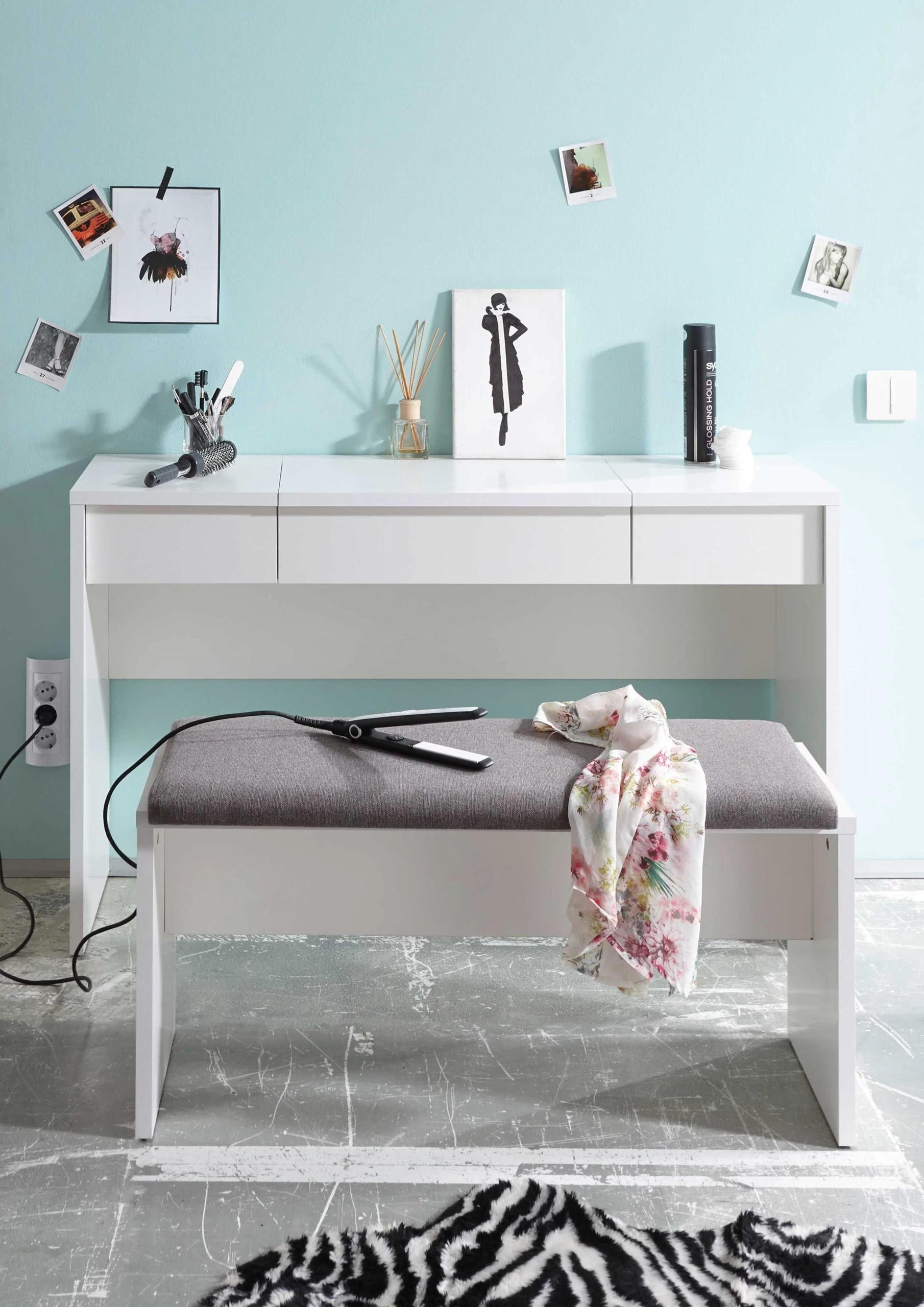 Coiffeuse Alizée 125cm 2 Tiroirs & 1 Porte - Blanc 6 Coiffeuse Alizée 125cm 2 Tiroirs & 1 Porte - Blanc – Image 6