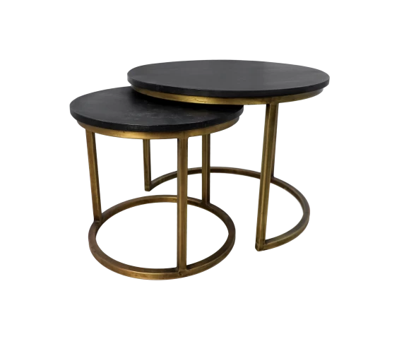 Lot De 2 Tables Basses Finnley Rond - Noir/or Antique 2 Lot De 2 Tables Basses Finnley Rond - Noir/or Antique – Image 2