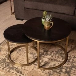 Lot De 2 Tables Basses Finnley Rond - Noir/or Antique