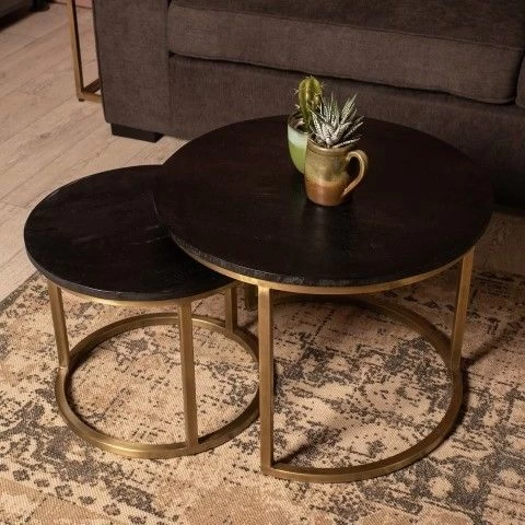 Lot De 2 Tables Basses Finnley Rond - Noir/or Antique 1 Lot De 2 Tables Basses Finnley Rond - Noir/or Antique