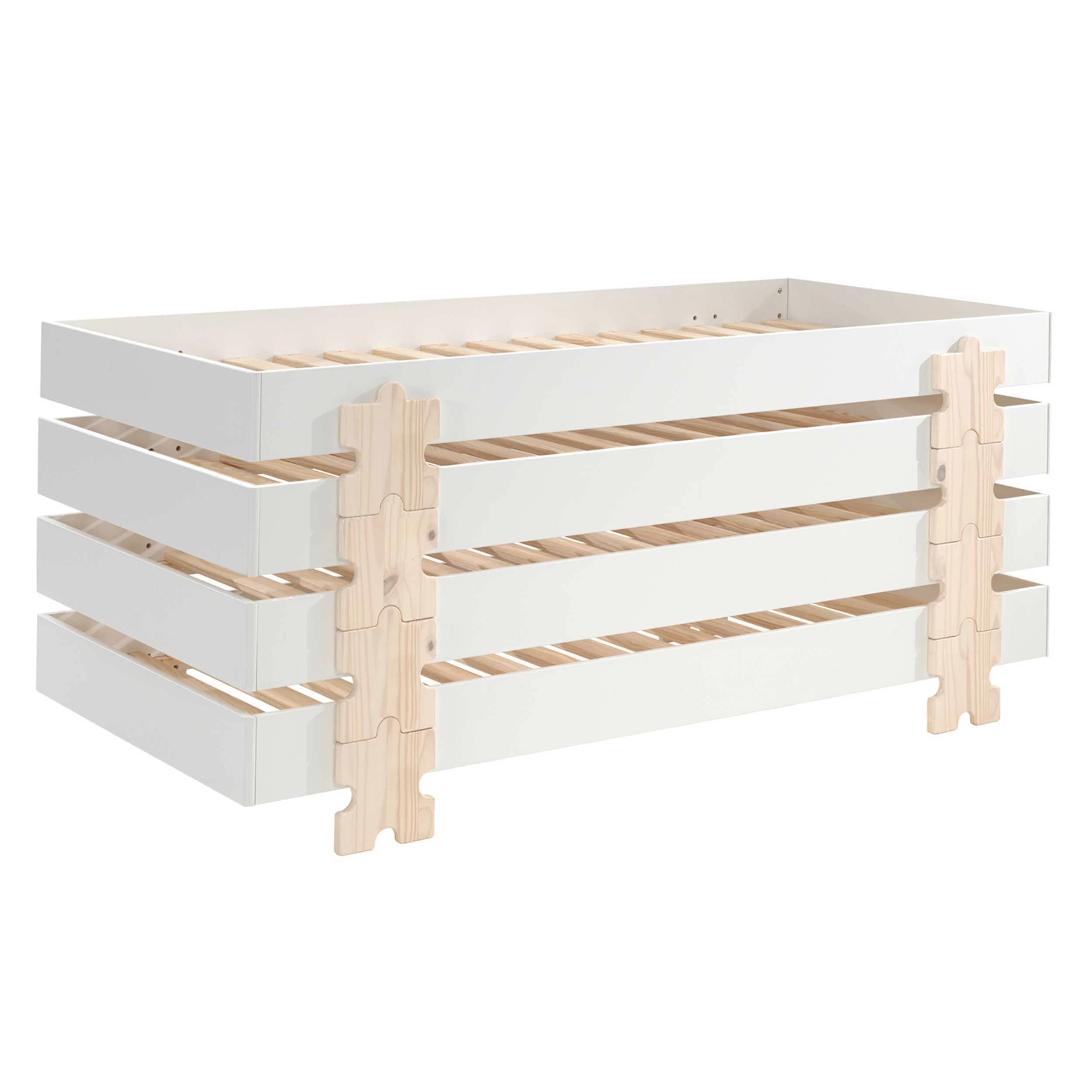 Lit D'enfants Modulo Puzzle 90x200 Empilable Ensemble De 4 - Blanc/naturel 9 Lit D'enfants Modulo Puzzle 90x200 Empilable Ensemble De 4 - Blanc/naturel – Image 9
