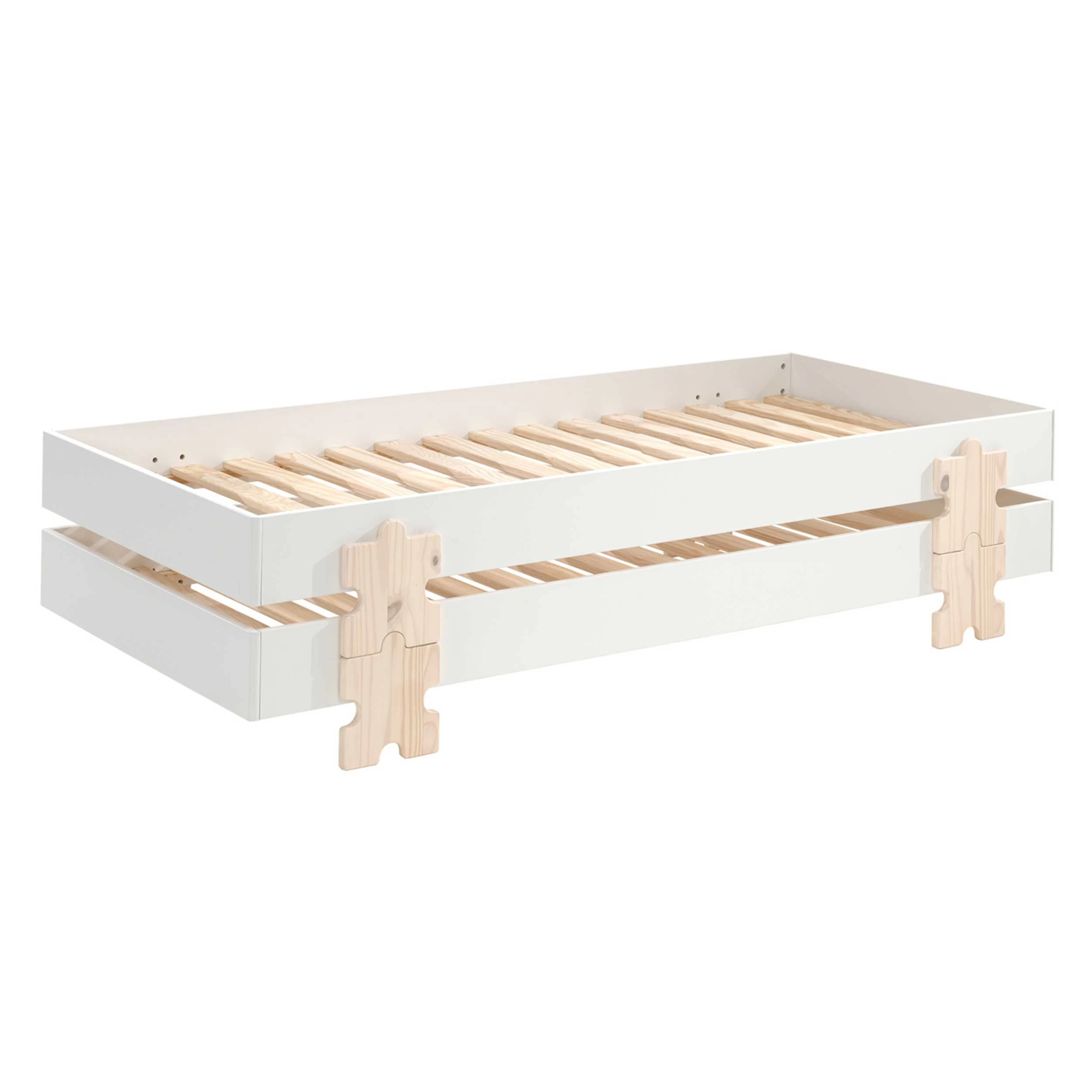 Lit D'enfants Modulo Puzzle 90x200 Empilable Ensemble De 4 - Blanc/naturel 5 Lit D'enfants Modulo Puzzle 90x200 Empilable Ensemble De 4 - Blanc/naturel – Image 5