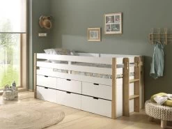 Lit Banquette Gigogne 90 X 200 Avec 3 Tiroirs Bois Pin - Blanc/naturel -Magasin De Meubles MGCO91RB24 02 5b43