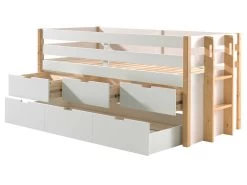 Lit Banquette Gigogne 90 X 200 Avec 3 Tiroirs Bois Pin - Blanc/naturel -Magasin De Meubles MGCO91RB24 03 cf7e