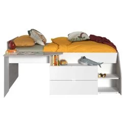 Lit Banquette Milky Avec Bureau Et Tiroirs - Blanc/chêne -Magasin De Meubles MILKY 2309 LITI STYLE F 0334