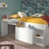 Lit Banquette Milky Avec Bureau Et Tiroirs - Blanc/chêne