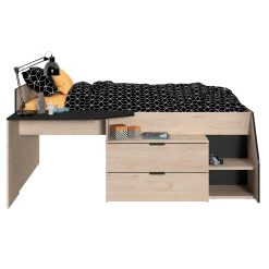 Lit Banquette Milky Avec Bureau Et Tiroirs - Noir/chêne -Magasin De Meubles MILKY INDUS 2389 LITI STYLE F 20201110003758 2c46