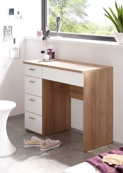 Coiffeuse Loïs 90cm 1 Porte & 4 Tiroirs - Décor En Chêne Clair/ Blanc -Magasin De Meubles Make up Schminktisch Sonoma Wei 36 109 68 6c64