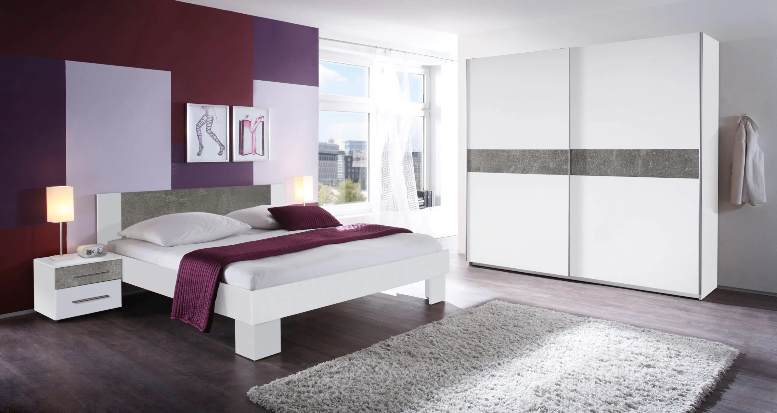 Set De Chambre Lola 160x200 - Blanc/béton 2 Set De Chambre Lola 160x200 - Blanc/béton – Image 2