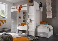 Lit Superposé 90 X 200 Avec Armoire Lopes - Béton/blanc -Magasin De Meubles Maxi 1 Bett Wei Beton 22 370 H1 9904