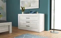 Commode Neal 130cm à 3 Tiroirs - Chêne Gris -Magasin De Meubles NEVA CAC COMMODE df70