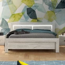 Lit Neal 140x200 Avec éclairage - Chêne Gris