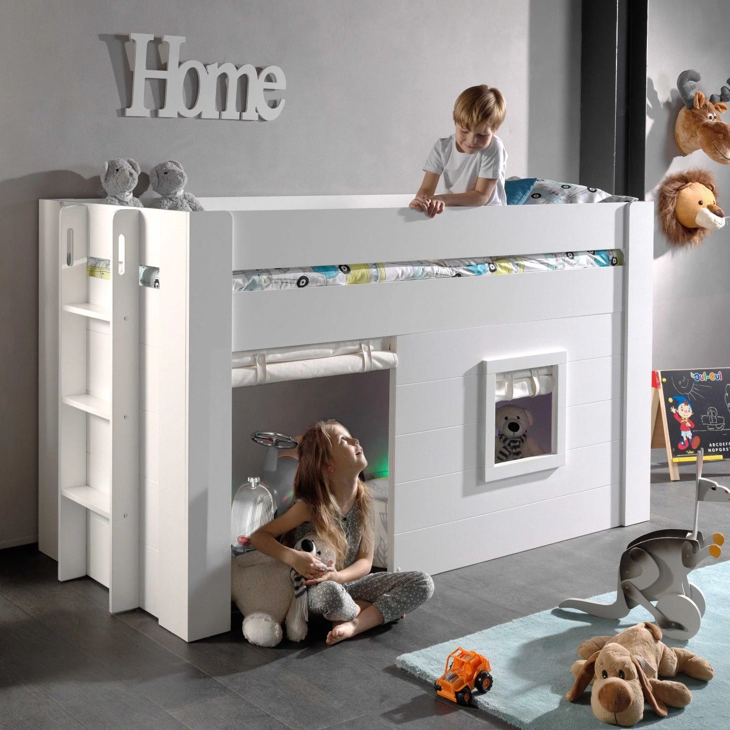 Lit Mi-hauteur Noah Avec Rideaux - Blanc 1 Lit Mi-hauteur Noah Avec Rideaux - Blanc