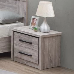Table De Chevet Sela 2 Tiroirs - Chêne Gris