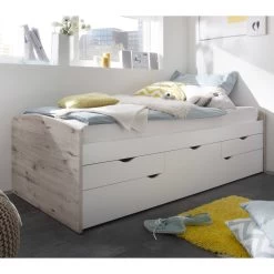 Lit Banquette Nasri 90x200 Avec Tiroir De Lit - Chêne Sablé/blanc