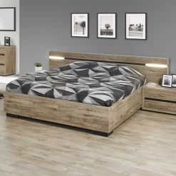 Lit Double Anelia 180x200cm Avec éclairage - Bois Chêne/noir
