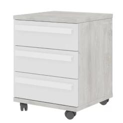 Table De Chevet Bo0 Avec Roulettes, 3 Tiroirs Et Poignée Oblongue - Pin/blanc