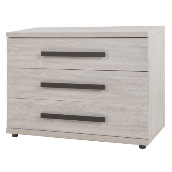 Commode Maité 110cm, 3 Tiroirs - Décor En Chêne Gris 1 Commode Maité 110cm, 3 Tiroirs - Décor En Chêne Gris
