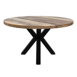 Table à Manger Regina Rond 140x140cm - Bois De Manguier/noir