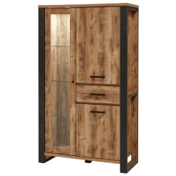 Vitrine Orla 112cm Avec éclairage - Bois De Manguier/noir -Magasin De Meubles Ontwerp zonder titel 24 2b09