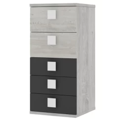 Commode Bo0 98 Cm Avec 5 Tiroirs Et Poignées Carrées - Pin/anthracite