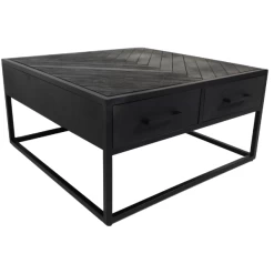 Table Basse Verona 80x80x40cm à Tiroirs Motif à Chevrons - Noir