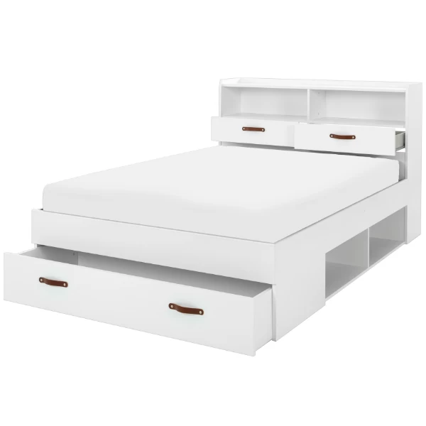 Lit Double Sabri 140x190cm, 3 Tiroirs - Blanc 7 Lit Double Sabri 140x190cm, 3 Tiroirs - Blanc – Image 7