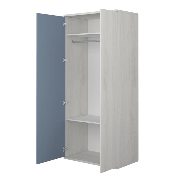 Armoire Bo0 Avec 2 étagères, Tringle à Vêtements Et Poignée De Porte En Forme De Lune - Pin/bleu 4 Armoire Bo0 Avec 2 étagères, Tringle à Vêtements Et Poignée De Porte En Forme De Lune - Pin/bleu – Image 4