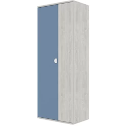 Armoire Bo0 Avec 2 étagères, Tringle à Vêtements Et Poignée De Porte En Forme De Lune - Pin/bleu