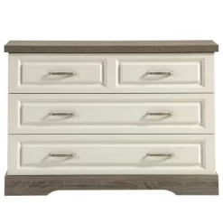 Commode Isaura 114cm, 3 Tiroirs - Blanc/gris