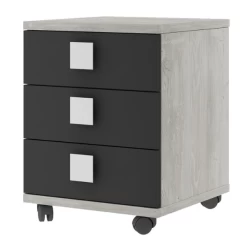 Table De Chevet Bo0 Avec Roulettes, 3 Tiroirs Et Poignée Carrée - Pin/anthracite