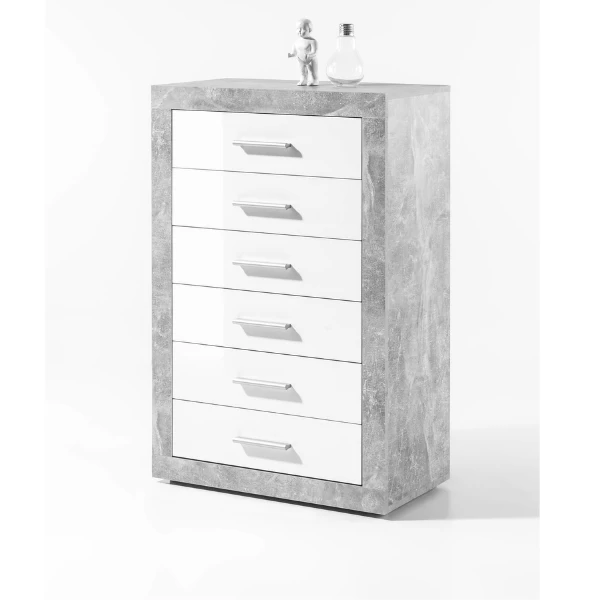 Caisson à Tiroirs 66cm Avec 6 Tiroirs - Béton/blanc 1 Caisson à Tiroirs 66cm Avec 6 Tiroirs - Béton/blanc