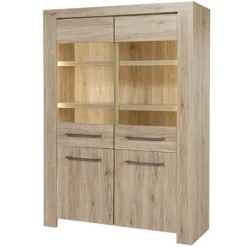 Vitrine Elma 130cm, 4 Portes - Décor En Chêne