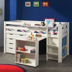 Lit Mi-hauteur Charlotte Avec Bureau, Bibliothèque Et Chiffonnier - Blanc