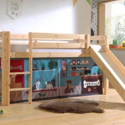 Lit Mi-hauteur Avec Toboggan Astrid Avec Tente De Lit Pet Shop - Naturel