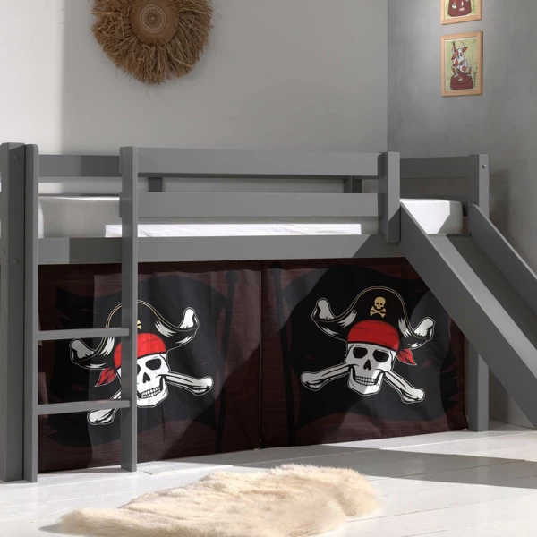 Lit Mi-hauteur Avec Toboggan Astrid Avec Tente De Lit Caribbean Pirates - Gris 1 Lit Mi-hauteur Avec Toboggan Astrid Avec Tente De Lit Caribbean Pirates - Gris