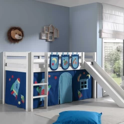 Lit Mi-hauteur Avec Toboggan Astrid Avec Tente De Lit Et Sacs De Rangement Astro - Blanc