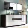 Buffet Armin 220x55x80cm 4 Portes & 1 Tiroir - Brun/blanc