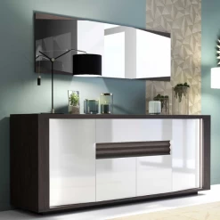 Buffet Armin 220x55x80cm 4 Portes & 1 Tiroir - Brun/blanc