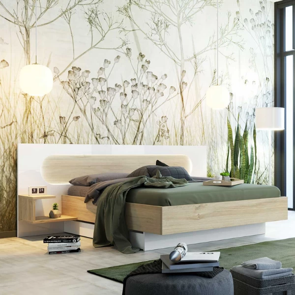 Lit Double Avalon 160x200cm Avec éclairage - Chêne/blanc