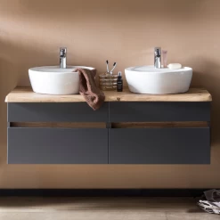 Meuble Ă Lavabo Vikas 121cm 4 Tiroirs - Anthracite/chĂȘne