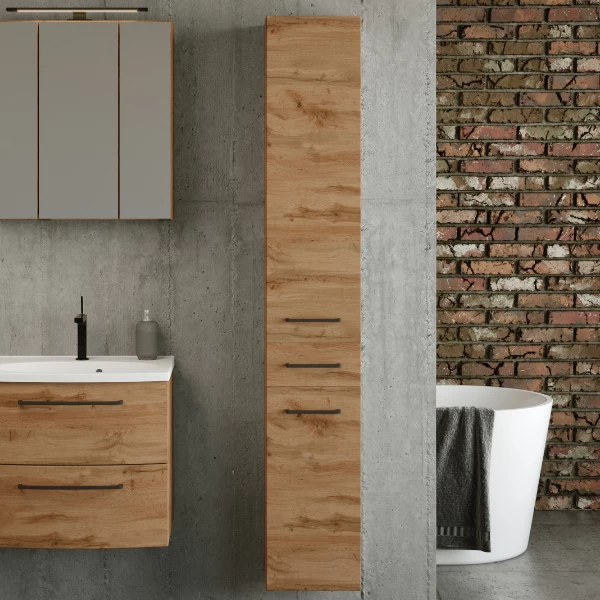 Meuble Colonne Malvo 30cm 2 Portes & 1 Tiroir - Chêne/noir 1 Meuble Colonne Malvo 30cm 2 Portes & 1 Tiroir - Chêne/noir