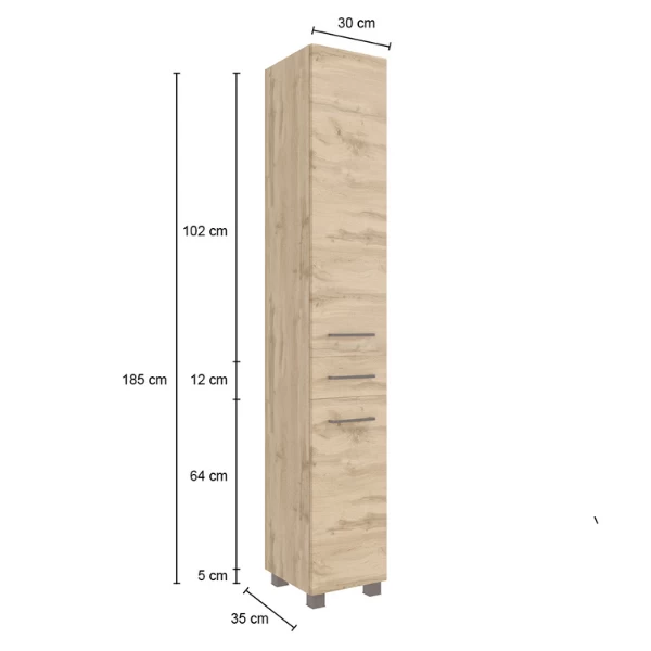 Meuble Colonne Malvo 30cm 2 Portes & 1 Tiroir - Chêne/noir 4 Meuble Colonne Malvo 30cm 2 Portes & 1 Tiroir - Chêne/noir – Image 4