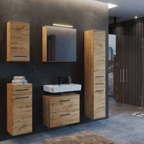 Meuble Colonne Malvo 30cm 2 Portes & 1 Tiroir - Chêne/noir 5 Meuble Colonne Malvo 30cm 2 Portes & 1 Tiroir - Chêne/noir – Image 5