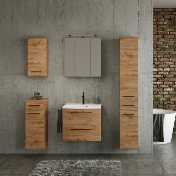 Meuble Colonne Malvo 30cm 2 Portes & 1 Tiroir - Chêne/noir 2 Meuble Colonne Malvo 30cm 2 Portes & 1 Tiroir - Chêne/noir – Image 2